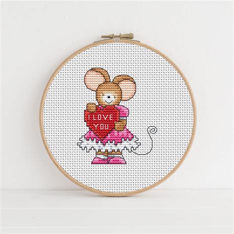 Access needlework patterns to download and you can check your pattern wherever you go. Furry Tales I Love You Mouse Cross Stitch Pattern | Lucie ...
