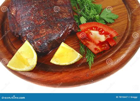Grilled Beef On Wooden Plate Stock Image Image Of Plate Isolated