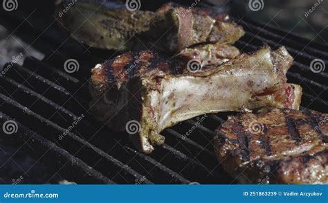 Roast Meat On The Grill On A Cast Iron Grill Stock Video Video Of Barbeque Roast