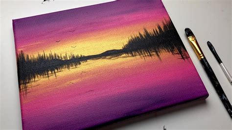 Easy Beginner Sunset Landscape Painting Drawing A Scenery Of Sunset