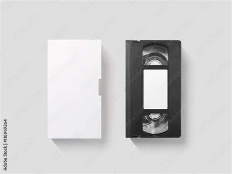 Naklejka Blank White Video Cassette Tape Mockup Isolated Top View Clipping Path Clear Vhs