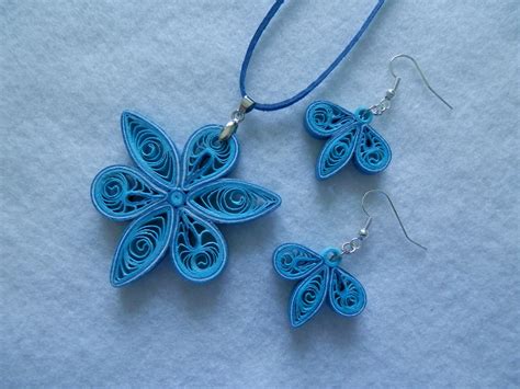 Egyszerű Kék ékszerszett Paper Quilling Earrings Paper Beads Necklace