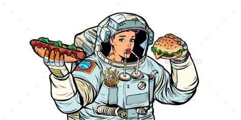 woman astronaut eats with images retro vector illustration retro vector retro illustration