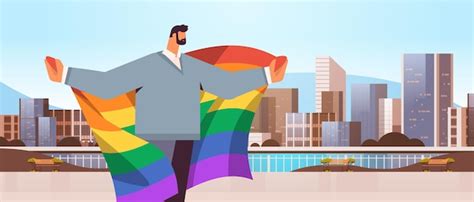 Premium Vector People Group Holding Rainbow Flag Lgbt Pride Festival Concept Mix Race Gays