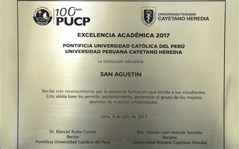 Reconocimiento A La Excelencia AcadÉmica Colegio San Agustín De Lima