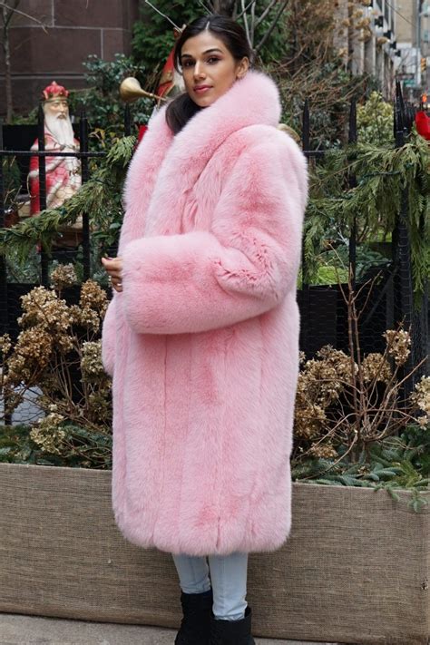 Pink Fox Coat Shawl Collar 23029 Fur Coat Fox Fur Coat Colorful Fur Coat