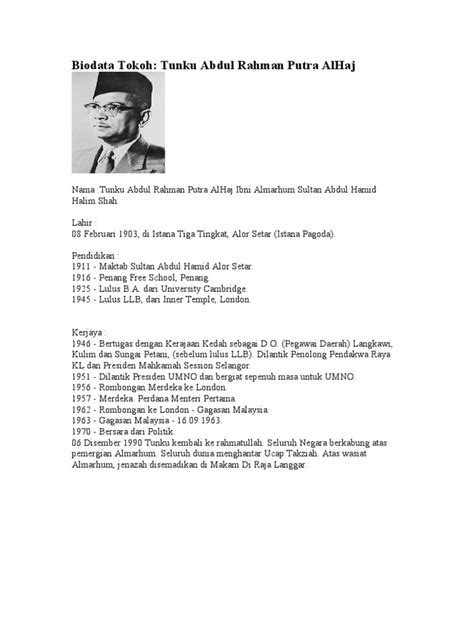 Yang mempunyai hubungan erat dengan istana pahang. Biodata Tokoh.tunku Abdul Rahman