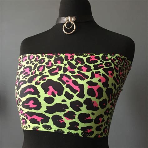 acid green and flo pink leopard print boob tube top etsy