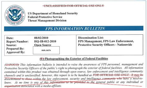 Homeland Security Bulletin On Photographers And Federal Buildings