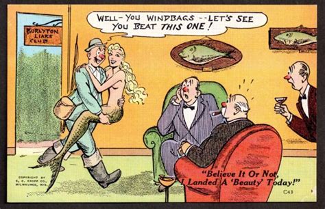 1940s 1950s Linen Postcard Unused ~ Humor Comic Risque Landed A