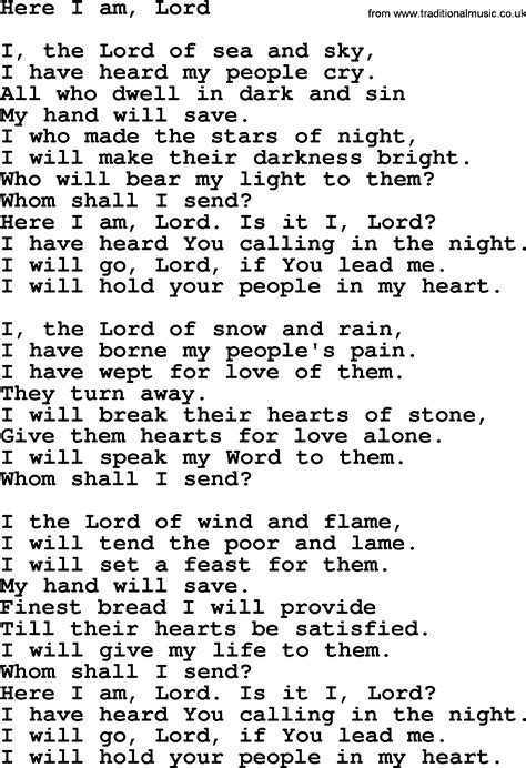 Catholic Hymns Song Here I Am Lord Lyrics And Pdf