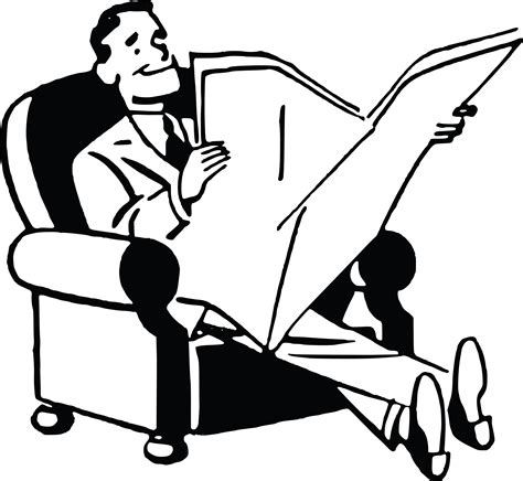 Free Clipart Of A Black And White Retro Man Reading A Newspaper