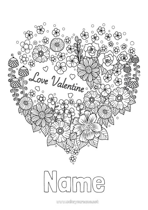 coloring page no 791 flowers heart i love you
