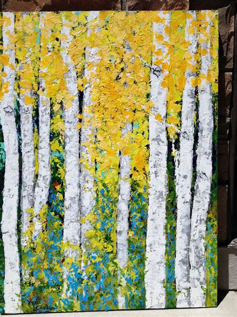 Aspen Birch Trees Original Acrylic Painting On 24 X By Vickisart 375