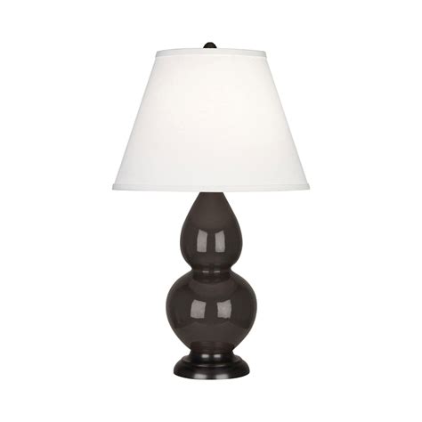Double Gourd Small Accent Table Lamp With Bronze Base In Coffeefabric