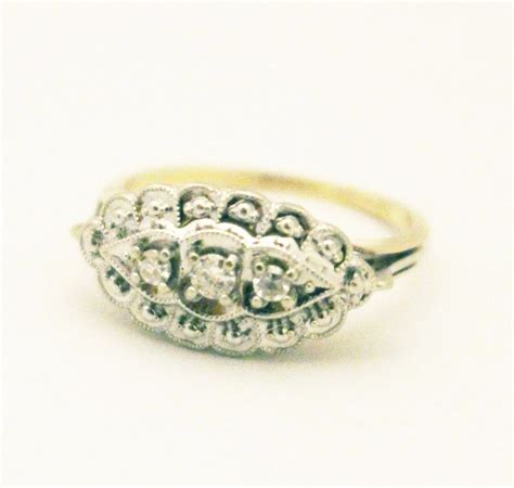 Victorian Natural Diamond Engagement Ring In 14kt White And Yellow