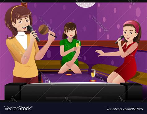 Female Friends Singing Karaoke Royalty Free Vector Image