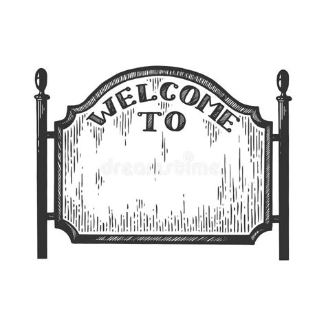 City Welcome Road Sign Engraving Vector Stock Vector Illustration Of