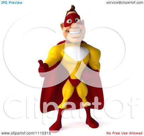 Clipart 3d Super Hero Man In A Red And Yellow Costume Holding A Thumb
