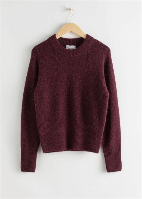 Alpaca Blend Fitted Puff Sweater Burgundy Sweaters And Other