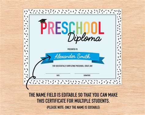 Editable Preschool Diploma Printable Certificate For Pre K Etsy Uk