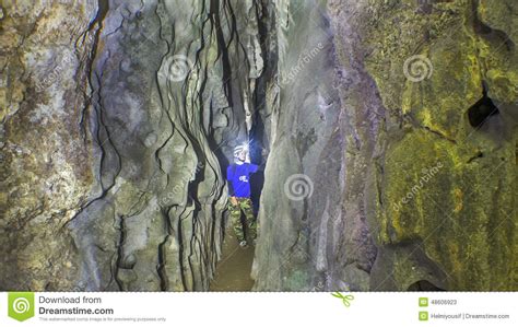Caver In A Cave Passageway Editorial Stock Photo Image Of Mountain