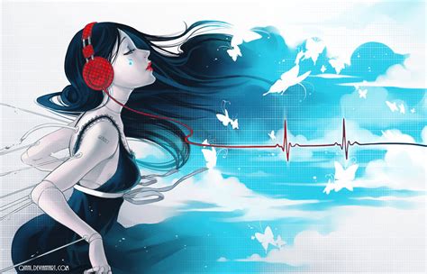 Anime Woman Anime Girl Listening To Music With Head Phone