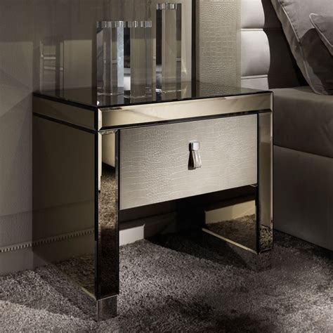 Modern Mirrored Embossed Leather Bedside Table Leather Bedside Table