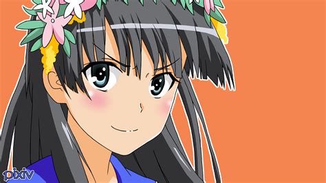Black Eyes Black Hair Blush Flowers Headband Orange Saten Ruiko To Aru Kagaku No Railgun To Aru