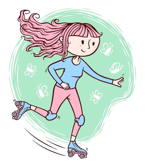 Premium Vector Cute Girl Playing Roller Skates Illustration