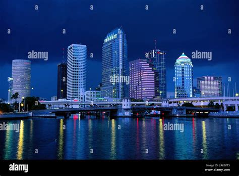 Downtown Skyline At Night Tampa Florida Usa Stock Photo Alamy