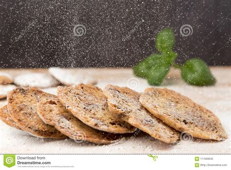 Homemade Cookies With Falling Powdered Sugar Stock Photo