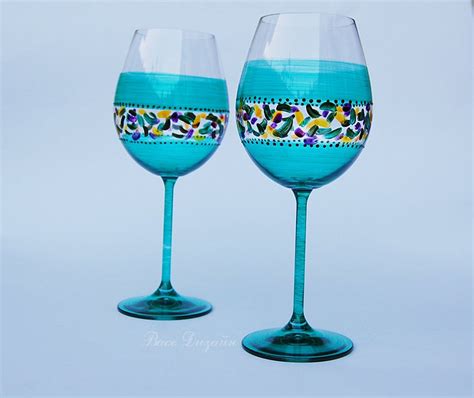 Anniversary Hand Painted Wine Glasses Set Of 2 Glasses Etsy