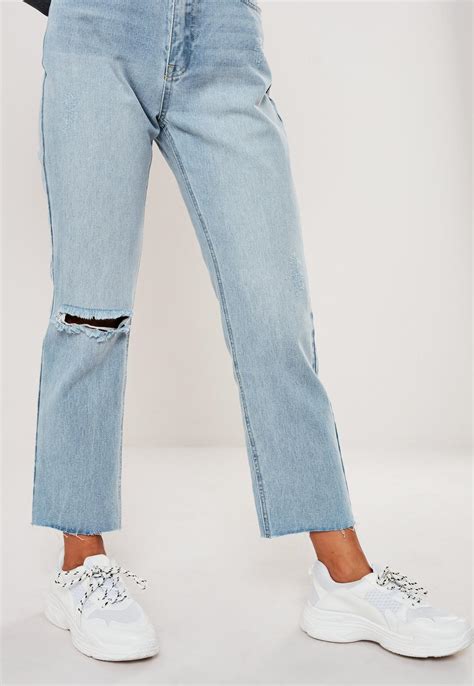Blue Wrath High Waisted Slit Ripped Jeans Missguided