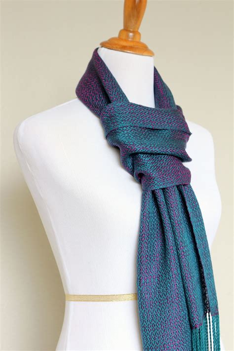 Woven Scarf Chameleon Scarf In Teal And Purple Colors Long Scarf With Fringe Luxury Scarves