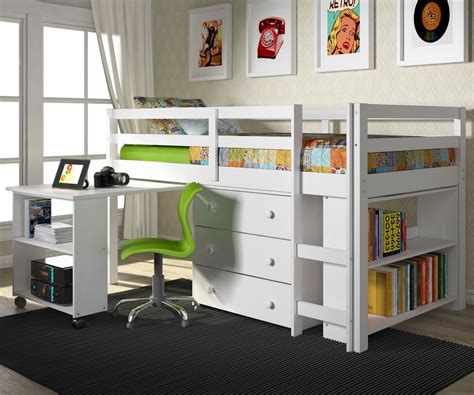 Donco Low Loft Bed With Desk And Storage Twin Size White Donco