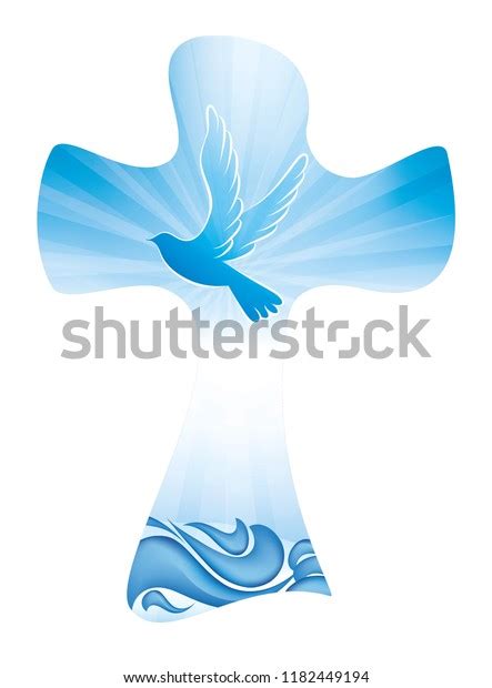 Christian Cross Baptism Symbol Dove Waves Stock Vector Royalty Free