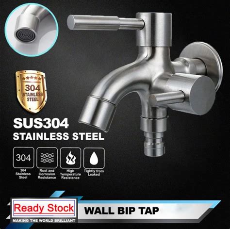 304 Stainless Steel Two Way Faucet Valve Bathroom Kitchen Wall Mounted Faucet 1 In 2 Out Head