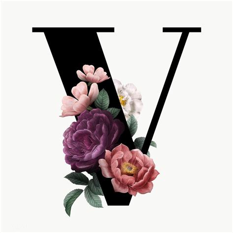 Classic And Elegant Floral Alphabet Font Letter V Transparent Png