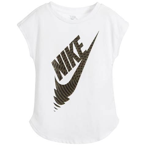 Nike Girls White T Shirt With Patterned Logo Childrensalon