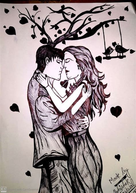Romantic Loving Couples Abhi New Awesome Pen Sketch Store Drawings And Illustration People