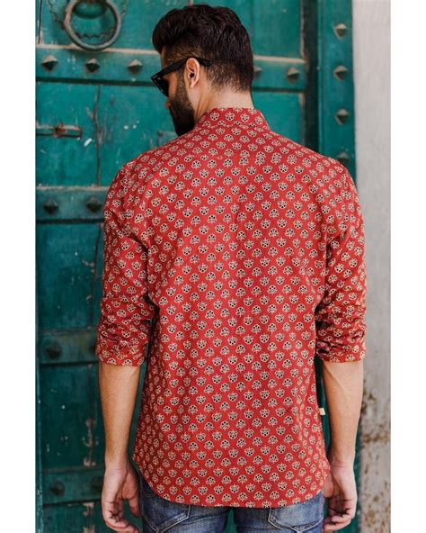 Red Ajrakh Floral Printed Shirt By Prints Valley The Secret Label