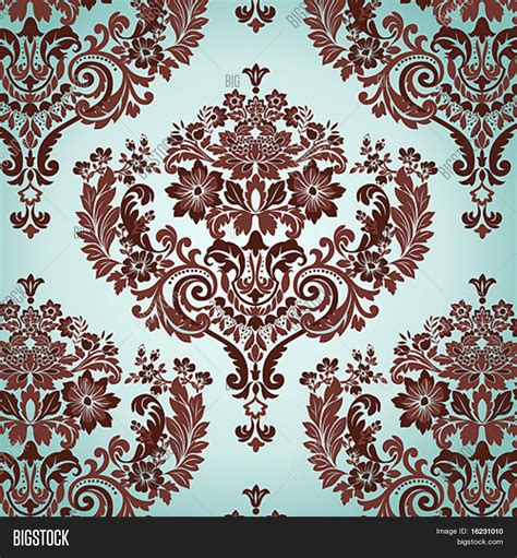 Elegant floral vector background with romantic roseseps + preview. Seamless Damask Vector & Photo (Free Trial) | Bigstock