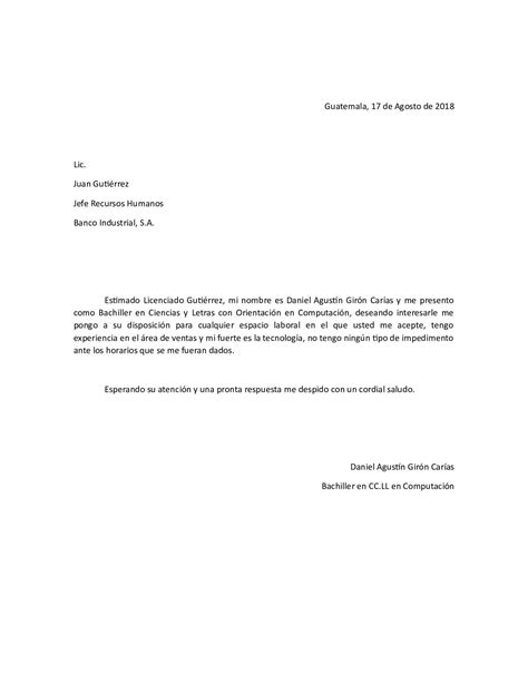 Review Of Ejemplo De Carta De Solicitud De Empleo Para Un Banco My