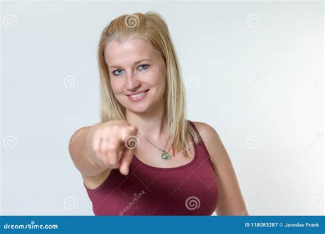 Smiling Young Blond Woman Finger Pointing At The Camera Stock Image Image Of Happiness Adult