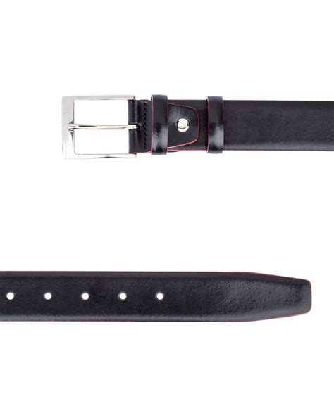 Buy Black Leather Belt For Men Smooth Red Edges Free Shipping