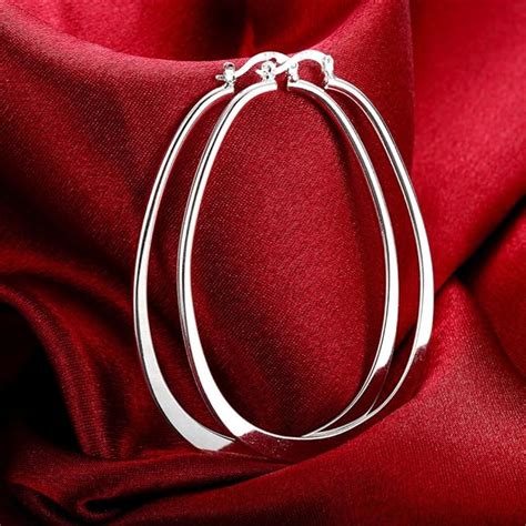 Amazon Com Comelyjewel Womens Sterling Silver Elegant Oval Shaped Extra Large Hoop Earrings