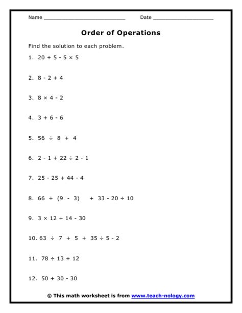 24 Math Worksheets Grade 6 Pemdas