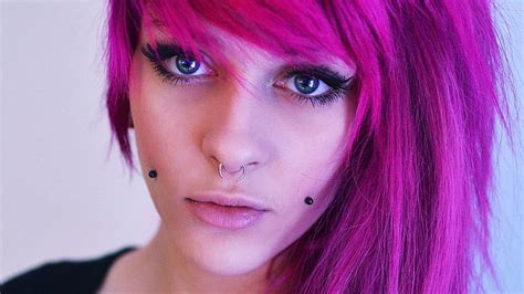 Women Colored Hair Closeup Nose Rings Piercing Dyed Hair Hd