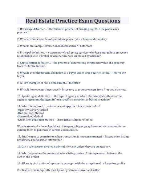 Real Estate Practice Exam Questions And Answers - Browsegrades